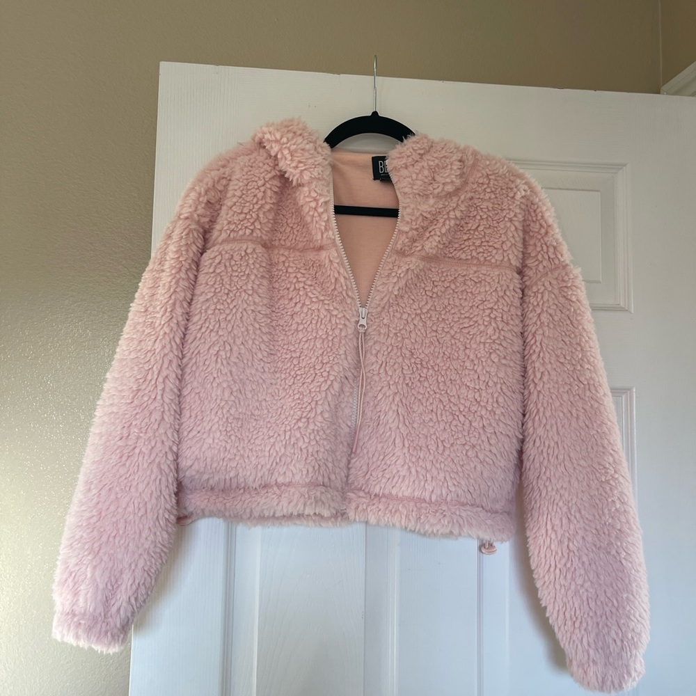NWT OU Dust Pink Fuzzy Sherpa Teddy Jacket